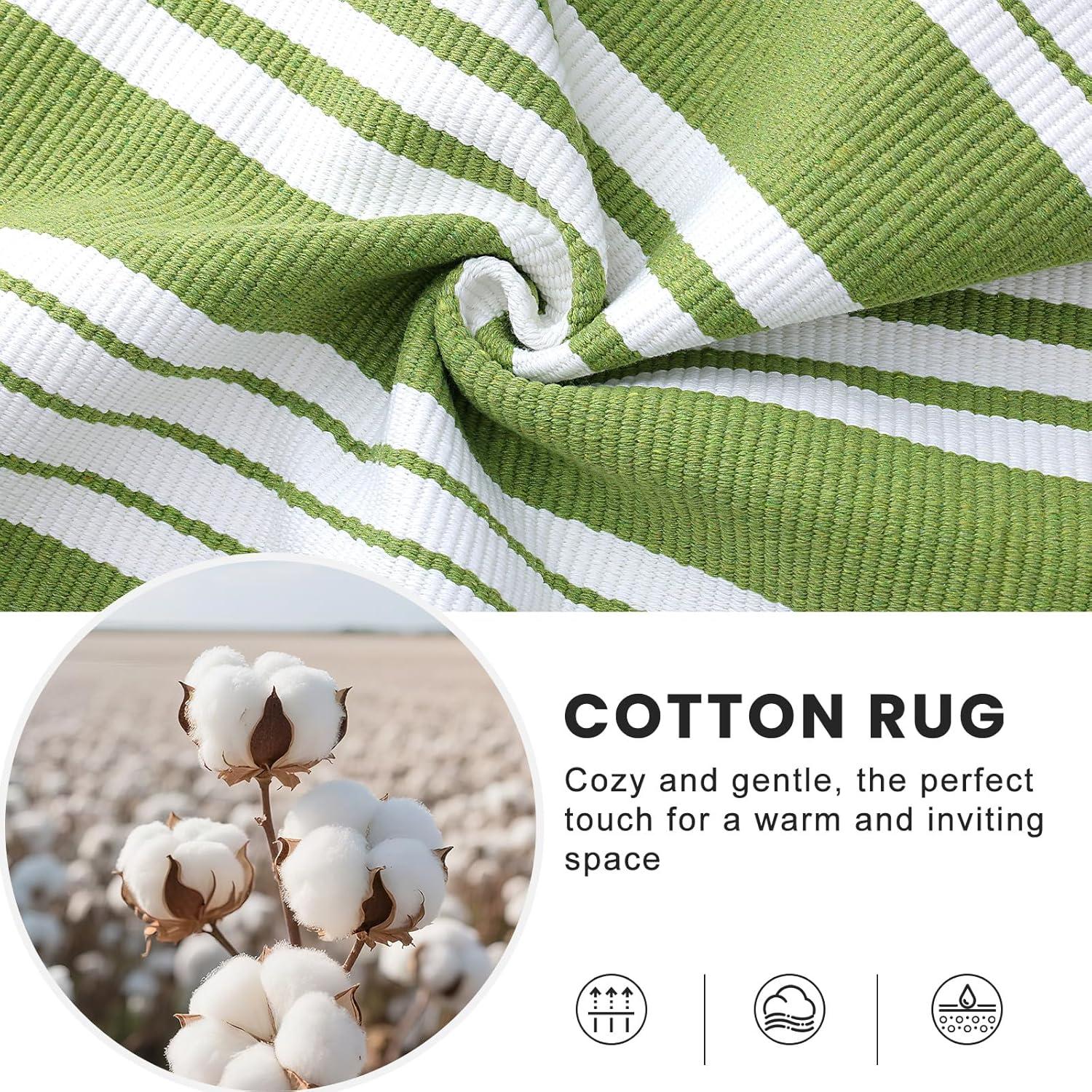 imageOLANLY Green and White Classic Striped Rug 2 x 43 24 x 51  Washable Cotton Indoor Outdoor Doormat for Front Door Entryway Kitchen Porch Patio Decor