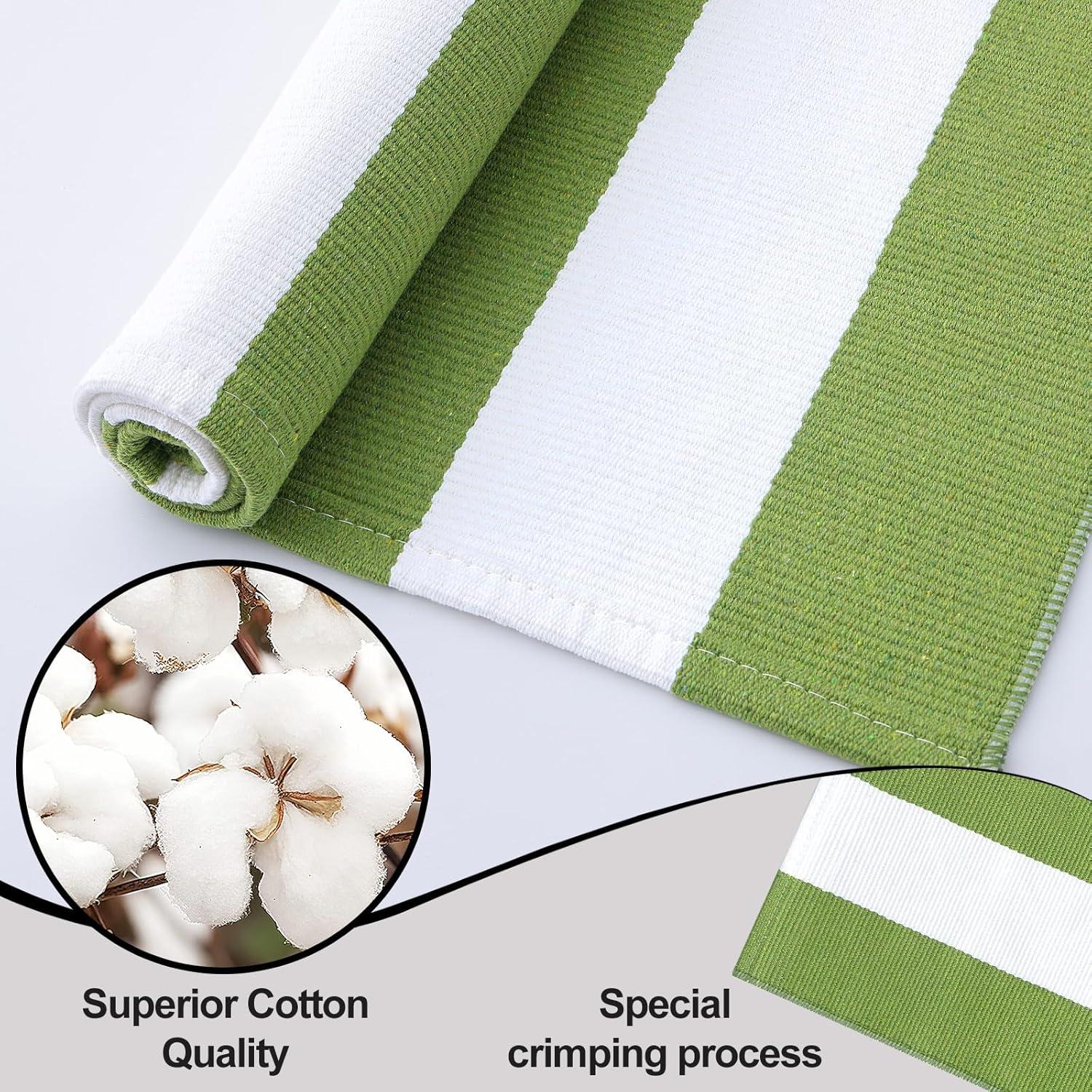 imageOLANLY Green and White Striped Rug 2 x 3 24 x 36  Washable Cotton Indoor Outdoor Doormat for Front Door Entryway Kitchen Porch Patio Decor