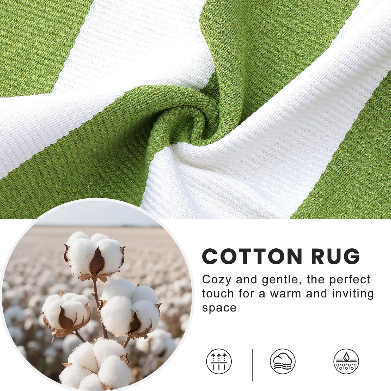 imageOLANLY Green and White Striped Rug 2 x 3 24 x 36  Washable Cotton Indoor Outdoor Doormat for Front Door Entryway Kitchen Porch Patio Decor