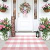 imageOLANLY Buffalo Plaid Rug 2 x 43  Pink and White Cotton Checkered Doormat Washable Indoor Outdoor Rug for Layered Front Porch Kitchen Entryway Decor