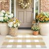 imageOLANLY Buffalo Plaid Rug 24 x 37 275 x 43  Beige and White Cotton Checkered Doormat Washable Indoor Outdoor Rug for Layered Front Porch Kitchen Entryway Decor
