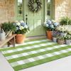 imageOLANLY Buffalo Plaid Rug 4 x 6  Green and White Cotton Checkered Doormat Washable Indoor Outdoor Rug for Layered Front Porch Kitchen Entryway Decor