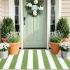 imageOLANLY Green and White Striped Rug 2 x 3 24 x 36  Washable Cotton Indoor Outdoor Doormat for Front Door Entryway Kitchen Porch Patio Decor