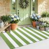 imageOLANLY Green and White Striped Rug 2 x 3 24 x 36  Washable Cotton Indoor Outdoor Doormat for Front Door Entryway Kitchen Porch Patio Decor