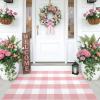 imageOLANLY Buffalo Plaid Rug 24 x 37 275 x 43  Pink and White Cotton Checkered Doormat Washable Indoor Outdoor Rug for Layered Front Porch Kitchen Entryway Decor