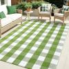 imageOLANLY Buffalo Plaid Rug 4 x 6  Green and White Cotton Checkered Doormat Washable Indoor Outdoor Rug for Layered Front Porch Kitchen Entryway Decor