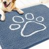 imageOLANLY Dog Door Mat for Muddy Paws 32x20 Paw Print Design Absorbs Moisture and Dirt NonSlip Washable Doormat Quick Dry Chenille Mud Mat Entry Indoor Entryway Carpet Airy Blue and White