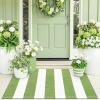 imageOLANLY Green and White Striped Rug 2 x 3 24 x 36  Washable Cotton Indoor Outdoor Doormat for Front Door Entryway Kitchen Porch Patio Decor