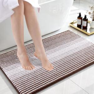 imageOLANLY Bathroom Rugs 32x20 Extra Soft Absorbent Chenille Striped Bath Rugs Rubber Backing Machine Wash Dry Bath Mats for Bathroom Floor Tub and Shower Home Decor Accessories BrownBrown