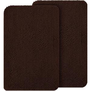 imageOLANLY Dog Door Mat Set 2Piece 30x20 Absorbs Moisture and Dirt Absorbent NonSlip Washable Doormat Quick Dry Chenille Mud Mat for Dogs Entry Indoor Entryway Carpet for Inside Floor GreyBrown