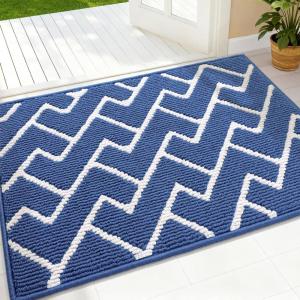 imageOLANLY Front Door Mat NonSlip Rubber Backing Dirt Resistant and Absorbent Washable Easy to Clean LowProfile Indoor Doormat for Back Door Entryway Inside Entrance 32x20 GreyNavy