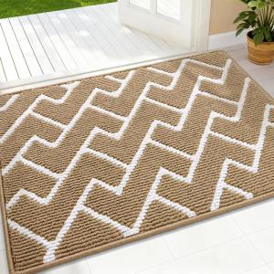 imageOLANLY Front Door Mat NonSlip Rubber Backing Dirt Resistant and Absorbent Washable Easy to Clean LowProfile Indoor Doormat for Back Door Entryway Inside Entrance 32x20 GreyBeige
