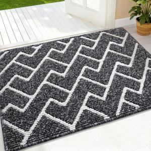 imageOLANLY Front Door Mat NonSlip Rubber Backing Dirt Resistant and Absorbent Washable Easy to Clean LowProfile Indoor Doormat for Back Door Entryway Inside Entrance 32x20 GreyBlack