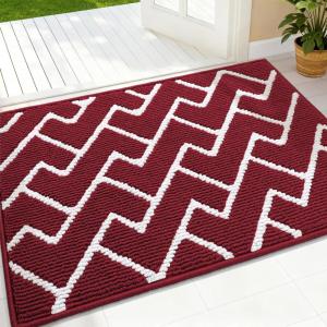 imageOLANLY Front Door Mat NonSlip Rubber Backing Dirt Resistant and Absorbent Washable Easy to Clean LowProfile Indoor Doormat for Back Door Entryway Inside Entrance 32x20 GreyBurgundy