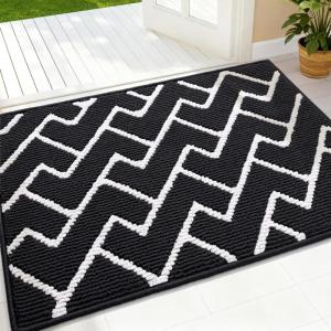 imageOLANLY Front Door Mat NonSlip Rubber Backing Dirt Resistant and Absorbent Washable Easy to Clean LowProfile Indoor Doormat for Back Door Entryway Inside Entrance 32x20 GreyDeep Black