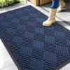imageOLANLY Front Door Mat Outside Entrance 295x17 Absorbent Heavy Duty Sturdy Natural Rubber Doormat Indoor Outdoor Stain and Fade Resistant NonSlip Low Profile Floor Mat for Entryway Grey DiamondNavy Blue Diamond