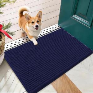 imageOLANLY Dog Door Mat for Muddy Paws 48x30 Ultra Absorbent Chenille Mud Doormat NonSlip Washable and Dirt Trapping Doormat for Indoor Entryway QuickDry Indoor Pet Bed Mats for Dogs GreyNavy Blue
