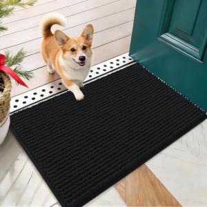 imageOLANLY Dog Door Mat for Muddy Paws 48x30 Ultra Absorbent Chenille Mud Doormat NonSlip Washable and Dirt Trapping Doormat for Indoor Entryway QuickDry Indoor Pet Bed Mats for Dogs GreyBlack