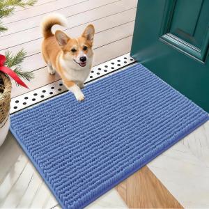 imageOLANLY Dog Door Mat for Muddy Paws 48x30 Ultra Absorbent Chenille Mud Doormat NonSlip Washable and Dirt Trapping Doormat for Indoor Entryway QuickDry Indoor Pet Bed Mats for Dogs GreyCornflower Blue