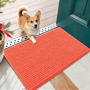 imageOLANLY Dog Door Mat for Muddy Paws 48x30 Ultra Absorbent Chenille Mud Doormat NonSlip Washable and Dirt Trapping Doormat for Indoor Entryway QuickDry Indoor Pet Bed Mats for Dogs GreyCoral