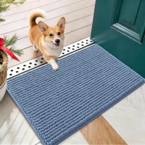 imageOLANLY Dog Door Mat for Muddy Paws 48x30 Ultra Absorbent Chenille Mud Doormat NonSlip Washable and Dirt Trapping Doormat for Indoor Entryway QuickDry Indoor Pet Bed Mats for Dogs GreyAiry Blue