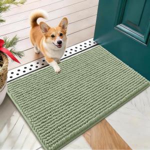 imageOLANLY Dog Door Mat for Muddy Paws 48x30 Ultra Absorbent Chenille Mud Doormat NonSlip Washable and Dirt Trapping Doormat for Indoor Entryway QuickDry Indoor Pet Bed Mats for Dogs GreySage Green