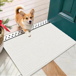 imageOLANLY Dog Door Mat for Muddy Paws 48x30 Ultra Absorbent Chenille Mud Doormat NonSlip Washable and Dirt Trapping Doormat for Indoor Entryway QuickDry Indoor Pet Bed Mats for Dogs GreyIvory