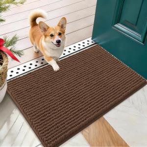 imageOLANLY Dog Door Mat for Muddy Paws 48x30 Ultra Absorbent Chenille Mud Doormat NonSlip Washable and Dirt Trapping Doormat for Indoor Entryway QuickDry Indoor Pet Bed Mats for Dogs GreyMocha