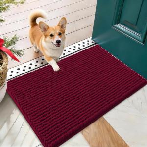 imageOLANLY Dog Door Mat for Muddy Paws 48x30 Ultra Absorbent Chenille Mud Doormat NonSlip Washable and Dirt Trapping Doormat for Indoor Entryway QuickDry Indoor Pet Bed Mats for Dogs GreyBurgundy