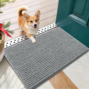 imageOLANLY Dog Door Mat for Muddy Paws 48x30 Ultra Absorbent Chenille Mud Doormat NonSlip Washable and Dirt Trapping Doormat for Indoor Entryway QuickDry Indoor Pet Bed Mats for Dogs GreyGrey