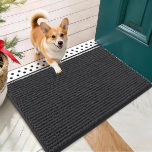 imageOLANLY Dog Door Mat for Muddy Paws 48x30 Ultra Absorbent Chenille Mud Doormat NonSlip Washable and Dirt Trapping Doormat for Indoor Entryway QuickDry Indoor Pet Bed Mats for Dogs GreyDark Grey