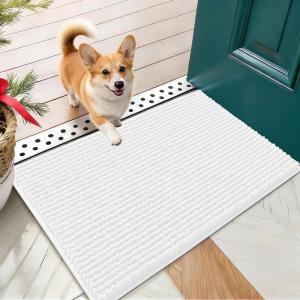 imageOLANLY Dog Door Mat for Muddy Paws 48x30 Ultra Absorbent Chenille Mud Doormat NonSlip Washable and Dirt Trapping Doormat for Indoor Entryway QuickDry Indoor Pet Bed Mats for Dogs GreyWhite