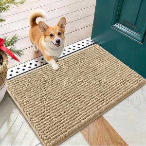 imageOLANLY Dog Door Mat for Muddy Paws 48x30 Ultra Absorbent Chenille Mud Doormat NonSlip Washable and Dirt Trapping Doormat for Indoor Entryway QuickDry Indoor Pet Bed Mats for Dogs GreyBeige