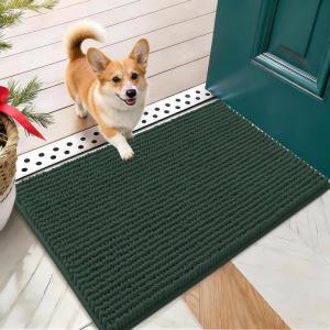 imageOLANLY Dog Door Mat for Muddy Paws 48x30 Ultra Absorbent Chenille Mud Doormat NonSlip Washable and Dirt Trapping Doormat for Indoor Entryway QuickDry Indoor Pet Bed Mats for Dogs GreyBlackish Green