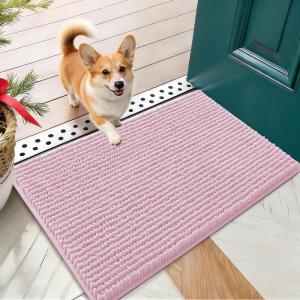 imageOLANLY Dog Door Mat for Muddy Paws 48x30 Ultra Absorbent Chenille Mud Doormat NonSlip Washable and Dirt Trapping Doormat for Indoor Entryway QuickDry Indoor Pet Bed Mats for Dogs GreyDusty Rose