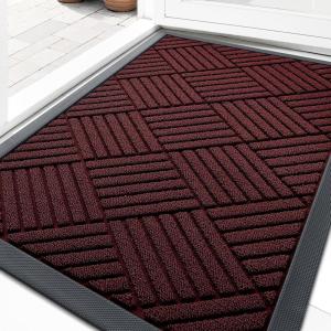 imageOLANLY Front Door Mat Outside Entrance 295x17 Absorbent Heavy Duty Sturdy Natural Rubber Doormat Indoor Outdoor Stain and Fade Resistant NonSlip Low Profile Floor Mat for Entryway Grey DiamondBurgundy Diamond