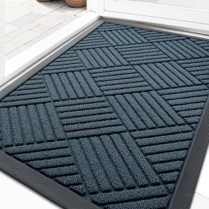 imageOLANLY Front Door Mat Outside Entrance 295x17 Absorbent Heavy Duty Sturdy Natural Rubber Doormat Indoor Outdoor Stain and Fade Resistant NonSlip Low Profile Floor Mat for Entryway Grey DiamondLake Blue Diamond