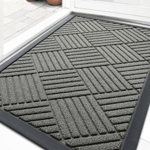 imageOLANLY Front Door Mat Outside Entrance 295x17 Absorbent Heavy Duty Sturdy Natural Rubber Doormat Indoor Outdoor Stain and Fade Resistant NonSlip Low Profile Floor Mat for Entryway Grey DiamondModern Gray Diamond