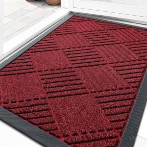imageOLANLY Front Door Mat Outside Entrance 295x17 Absorbent Heavy Duty Sturdy Natural Rubber Doormat Indoor Outdoor Stain and Fade Resistant NonSlip Low Profile Floor Mat for Entryway Grey DiamondBlack Red Diamond
