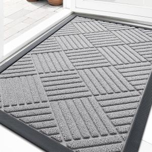 imageOLANLY Front Door Mat Outside Entrance 295x17 Absorbent Heavy Duty Sturdy Natural Rubber Doormat Indoor Outdoor Stain and Fade Resistant NonSlip Low Profile Floor Mat for Entryway Grey DiamondLight Gray Diamond