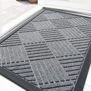 imageOLANLY Front Door Mat Outside Entrance 295x17 Absorbent Heavy Duty Sturdy Natural Rubber Doormat Indoor Outdoor Stain and Fade Resistant NonSlip Low Profile Floor Mat for Entryway Grey DiamondCharcoal Gray Diamond