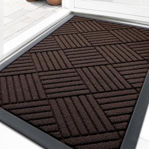 imageOLANLY Front Door Mat Outside Entrance 295x17 Absorbent Heavy Duty Sturdy Natural Rubber Doormat Indoor Outdoor Stain and Fade Resistant NonSlip Low Profile Floor Mat for Entryway Grey DiamondBrown Diamond