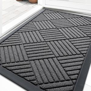 imageOLANLY Front Door Mat Outside Entrance 295x17 Absorbent Heavy Duty Sturdy Natural Rubber Doormat Indoor Outdoor Stain and Fade Resistant NonSlip Low Profile Floor Mat for Entryway Grey DiamondGrey Diamond
