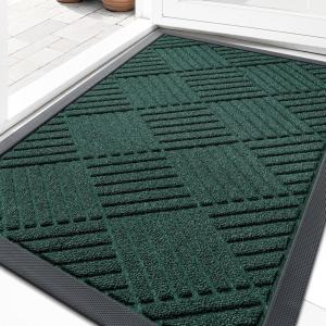 imageOLANLY Front Door Mat Outside Entrance 295x17 Absorbent Heavy Duty Sturdy Natural Rubber Doormat Indoor Outdoor Stain and Fade Resistant NonSlip Low Profile Floor Mat for Entryway Grey DiamondBlack Green Diamond
