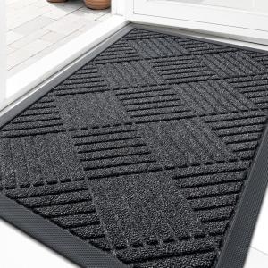 imageOLANLY Front Door Mat Outside Entrance 295x17 Absorbent Heavy Duty Sturdy Natural Rubber Doormat Indoor Outdoor Stain and Fade Resistant NonSlip Low Profile Floor Mat for Entryway Grey DiamondBlack Gray Diamond