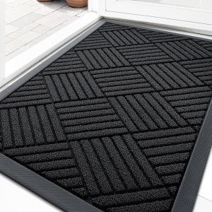 imageOLANLY Front Door Mat Outside Entrance 295x17 Absorbent Heavy Duty Sturdy Natural Rubber Doormat Indoor Outdoor Stain and Fade Resistant NonSlip Low Profile Floor Mat for Entryway Grey DiamondBlack Diamond