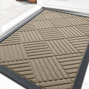 imageOLANLY Front Door Mat Outside Entrance 295x17 Absorbent Heavy Duty Sturdy Natural Rubber Doormat Indoor Outdoor Stain and Fade Resistant NonSlip Low Profile Floor Mat for Entryway Grey DiamondBeige Diamond