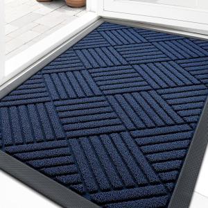 imageOLANLY Front Door Mat Outside Entrance 295x17 Absorbent Heavy Duty Sturdy Natural Rubber Doormat Indoor Outdoor Stain and Fade Resistant NonSlip Low Profile Floor Mat for Entryway Grey DiamondNavy Blue Diamond