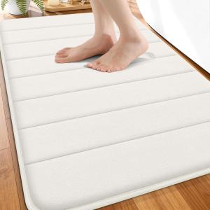 imageOLANLY Memory Foam Bath Mat 30x20 Super Soft Absorbent Bathroom Rugs Quick Dry Machine Washable Shower Floor Rugs Bathmat Carpet Bathroom Home Decor Accessories Ivory