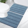 image:imageOLANLY Thick Bathroom Rugs Sets 2 Piece Soft Absorbent Chenille Striped Bath Mats and UShaped Contour Toilet Rug Machine Washable Bath Carpet Home Decor Accessories30x2024x20 GreyAiry Blue